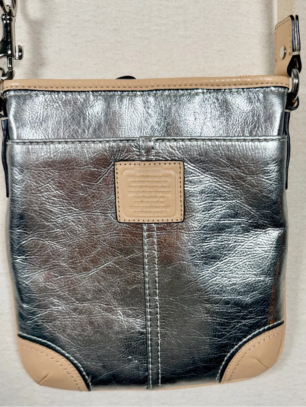 Coach Small Swingpack East Crossbody in Metallic Silver